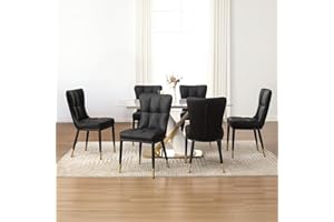 Bekrvio High Back Faux Leather Dining Chairs Set of 6, Modern Upholstered Knocker Dinning Chair with Deep Sponge Padded Seat with Metal Legs