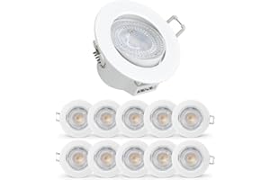 paul russells LED Recessed Tilt Downlight, 4.8W 500LM, Warm/Cool/Day White 3 Adjustable CCT, IP44, Round (Not Dimmable) Spotlight for Kitchen, Living & Bathroom Ceiling Lights, 10-Packs (White)