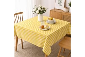 PIXEL HOME DECOR Tea Tablecloth Checks 100% Cotton - Center Table Cover/Cotton Center Table Cover for Living Room (140x140 CM) Yellow