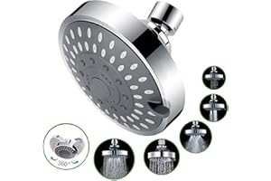 PINICECORE Wassersparende Kopfbrause, Chrom Hochdruck-verstellbar, Regen-Duschkopf, 4-Zoll-Chrom Duschkopf zur Wandmontage, 5-stufige Einstellung, Wassersparende Kleine Kopfbrause