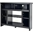 Multigot TV Cabinet for TVs up to 48”, Wooden Fireplace Stand Media Entertainment Center with Adjustable Shelves & Cable Management, Corner TV Console Table for Living Room, Bedroom (Black)