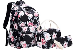 PENGNIAO Sac a Dos Scolaire College Sac à Dos Ecole Lycee Sac à Dos d école Collège Ado Fille Femme Cartables Sacs à Dos Scolaires Lycée Fleuri Grand Panier Repas Sac à Main Trousse Portefeuille Loisir Noir