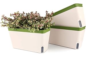 T4U Samonawadniająca się doniczka prostokątna, 27 cm, zestaw 3 szt., plastikowa doniczka z wizualnym poziomem wody, do wnętrz, dekoracyjny ogród, kwiat, bonsai, doniczka na aloes, zioła, orchideę i