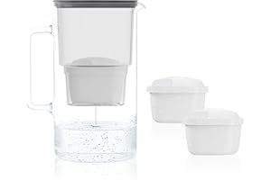 Wessper Caraffa Filtrante Vetro da 2,5 L + 2 Cartucce, Compatibile con Filtro Brita Maxtra, Maxtra+, Brocca Filtrante Aqua BPA Free - Nero