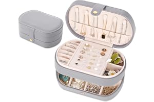 E-MANIS Voyage Boîte à Bijoux pour Femme et Fille,Boîte à Bijoux de Super Pratique 3 Couches,Boîte à Bijoux pour Bagues,ColliersBoucles d'oreilles,Bracelets,Cadeau (Gris)