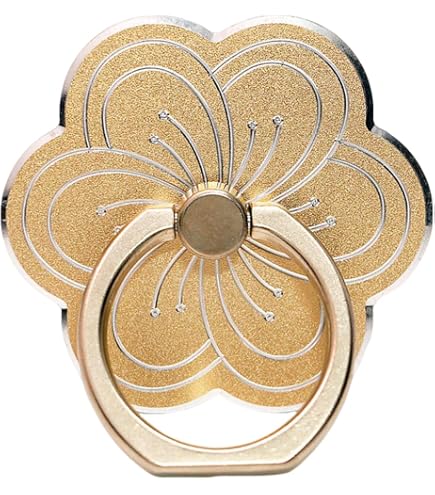 Support Téléphone Bureau En Forme De Fleur Dorée – Rotation 360°, Bague Adhésive Puissante – Compatible IPhone, Samsung, Tablettes