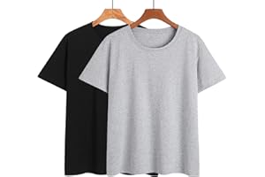 MNSFA Lot De 2 T-Shirts à Col Rond Et Manches Courtes Coupe Slim pour Femme, T-Shirt Basique Uni