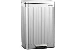 lovewind 60L Mülleimer Küche Edelstahl Silber, Pedal-Behälter mit Soft-Close Deckel, 2 herausnehmbare Einsätze mit Griff & Beutelhalter, Römisches Design, geruchsdicht, für 3-6 Personen