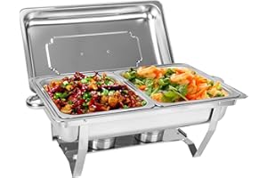 ‎ALLRIGHT AllRight Warmhaltebehälter Essen 9L, Chafing Dish, 2X 1/2 GN-Behälter Edelstahl Buffetwärmer Mahlzeit Speisenwärmer Wärmebehälter Rechaud für Catering Buffet und Party