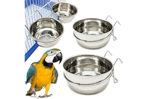 BPS BUENA PET SHOP 2X Comedero Bebedero para Jaula de Loro Acero Inoxidable con Gancho Contenedor de Comida 4 Tamaños Cuenco de Comida Colgante para Pájaro Loro Animal Pequeño Perro BPS-11130 * 2
