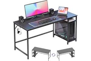 JOISCOPE Escritorio, Mesa para Ordenador, Mesa de Trabajo, Mesa Gaming con Gancho para Auriculares, 2 estantes, 152 x 60 cm, Mesa Blanca