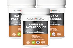 NATURAFORCE NATURA FORCE NATURA-FORCE NATURA FORCE - Farine de Patate Douce - 100% Bio - Sans Gluten et Sans OGM - Agriculture Biologique - Index Glycémique Faible - Idéale pour vos crêpes et gâteaux - Lot 3 x 1 kg