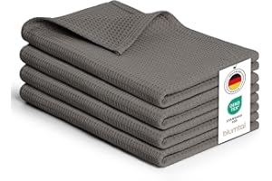 Blumtal® Ścierki kuchenne 50x70 cm zestaw 4 szt. - 100% bawełna - Pranie w 60°C - Ścierki do naczyń, waflowe, kuchenne - Szare ścierki