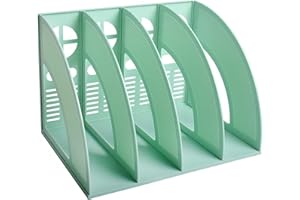 Elezeal Portadocumenti A4, organizer da scrivania, con scomparti per libreria, divisori per documenti, fermalibri per ufficio, casa, organizzazione e archiviazione (verde, 4 scomparti)