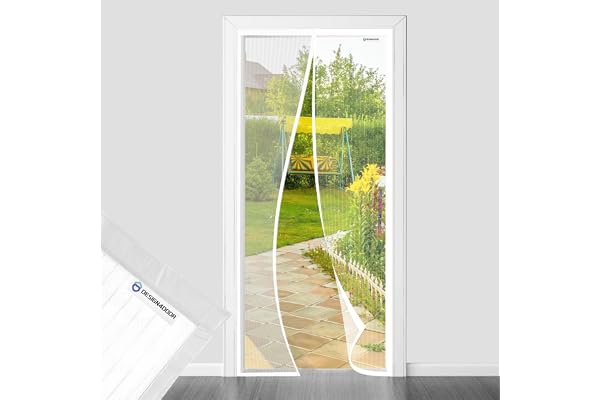 DESIGN4DOOR Moustiquaire Porte Fenetre 90x200, Dernière Version Moustiquaire Magnétique Pour Porte, Rideau Moustiquaire Magnétique Blanc, Protégez Votre Famille des Moustiques