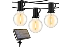 ROVLAK Solarna girlanda zewnętrzna, 15 m, łańcuch świetlny z żarówkami LED 25+3 G40, 4 tryby oświetlenia, wodoodporny IP65, na balkon, patio, taras