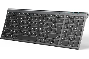 iClever Tastiera Bluetooth, tastiera wireless ricaricabile Multi-Dispositivo con Tappeto Numerico Dal Design Ergonomico di Dimensioni con Connessione Stabile Tastiera per MacOS, Android, Windows