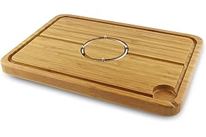 GRUNWERG Deluxe Spiked Bamboo Wooden Roast Joint Carving & Cutting Board 40 x 28cm, Brown