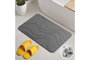 ‎BJÖRN&SCHILLER Björn&Schiller Stone Bath Mat Set, Quick-Drying Stone Mat, Bathroom, Antibacterial Stone Bath Mat, Non-Slip, Absorbent, Made of Diatomaceous Earth, Shower Mat, 60 x 39 cm, Dark Grey