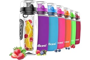 willceal Fruit Infuser Water Bottle 32oz Durable, Large - BPA Free Tritan, Flip Lid, Leak Proof Design - Sports, Camping