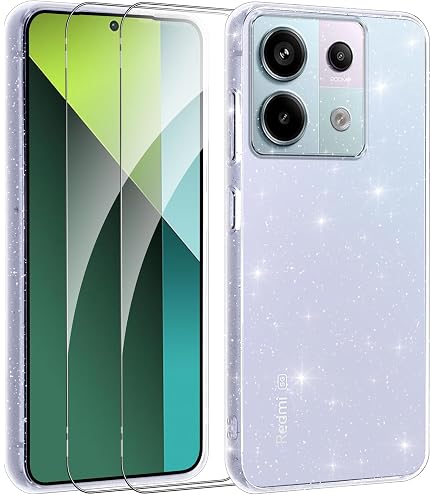 Anlalish Glitter Cover Compatibile con Redmi 14C con Anello Supporto, Morbido Silicone TPU Magnetico Protezione Trasparente Custodia per Poco C75 (Viola