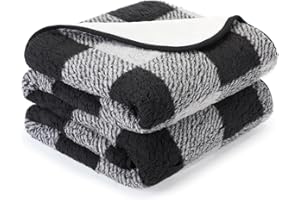 IDOGCHEW Couverture Chien Imperméable 152 x 127 cm, Plaid Chien Anti Pipi, 2 Faces Utilisables en Sherpa et Flanelle, Protège pour Lit Canapé Fauteuil, Noir Gris
