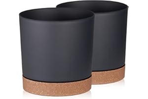 ‎TYMAR Tymar Blumentopf mit Untersetzer, 2er-Pack, dekorativer Pflanzentopf aus Kunststoff, Moderne, Runde Form, für Innenräume (ø 24 cm, (2pack) KOR Graphit)