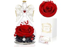 GUHAOOL Regali di Angelo per le Donne, Rosa Stabilizzata Vera in Angel Cupola, Rosa Stabilizzata Vera in Angel,Angelo Fiore Eterno Regalo San Valentino,Festa della Mamma Regalo,Regali Compleanno Donna
