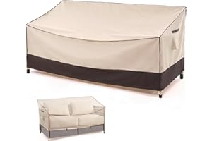 F&J Outdoors Patio Covers for Sofa Waterproof Garden Loveseat Cover UV Resistant Eco-friendly Fabric Outdoor 2-Seater Bench Cover 158x84x61/81cm,Beige&Brown