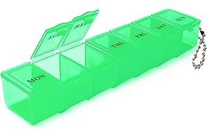 BAKERYTE Pill Boxes 7 Day 1 Times a Day - Pill Box Organiser Weekly Tablet Box | Daily Pill Organiser with Dosset Compartments | Conveniently Sized Portable Medicine Storage Box (Green)