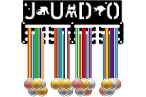 CREATCABIN Porte-Médailles Judo,Présentoir Médailles Judo,Support Sport Métal Suspendre Fer,Petit Support Décoration pour Hommes Femmes,Badge Mural pour Maison,Cadeau Médaillé Course,Noir 29x12.5cm