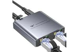 Switch Ethernet 1 à 2 1000Mbps, WARRKY Doubleur RJ45 [Boîtier métallique Ultra-Mince] Switch Ethernet 2 Port, Vitesse élevée Hub RJ45 Ethernet, Compatible avec Ordinateur Routeur Décodeur Téléviseur