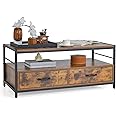 COSTWAY Coffee Table, Industrial Cocktail Tea Center Table with Storage Drawers & Shelf, Wooden Accent End Sofa Side Table for Living Room Bedroom Office