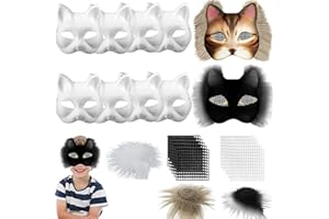 AUNGCSHE 10 Pièces DIY Therian Masque Kit, Avec Laine en Maille en Maille à Moitié Visage Masque, Peinture Peints Therian Mask pour Carnavalmaquillage de Rôles de Rôle Part