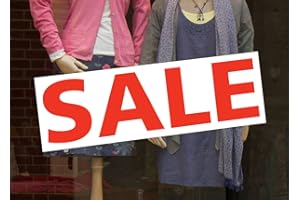 Large Sale Static Cling Window Sticker. Red and White Print on Clear self Cling Vinyl. Promotional Window Stickers by Stickers4