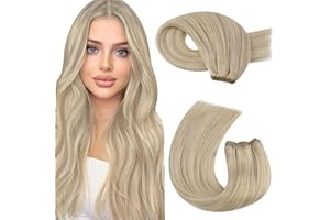 ‎MORESOO Moresoo Haartressen Echthaar Blond 35cm Remy Sew in Extensions Echthaar Tressen Weaving Menschliches Haar 100g Tressen Echthaar zum Einnähen Aschblond mit Blond #P18/613