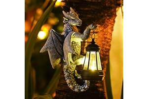 Yeomoo Figurki smoków z lampami solarnymi, dekoracja ogrodowa do użytku na zewnątrz: zabawne smoki, figurki ogrodowe, dekoracja z solarnym łańcuchem świetlnym LED, prezent dla mężczyzn/kobiet, do