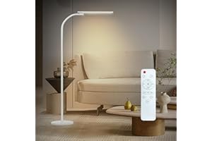 ALANTOP Modern LED Floor Lamp for Living Room and Bedroom - 10W Dimmable Standing Lamp with Remote Control - Portable and Flexible Timer Tall Lamp - Gooseneck Height Adjustable（White）