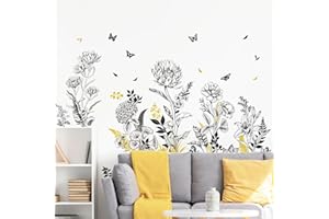 Supzone Adesivi Murali - Decorazione Parete con Fioretti Gialli e Neri, Motivo Naturale, Adesivi da Parete Autoadesivi Rimovibili per Soggiorno e Camera da Letto, Vetrofanie Primavera