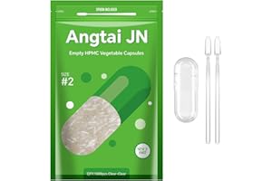 ANGTAI JN Empty Capsules, AngtaiJN 1000 Count Clear Vegetarian Capsules, Size 2 DIY Pill Capsules Filling Empty Caps with Micro Lab Spoon, Kosher, ISO9001, Gluten Free, Halal Certified, Non-GMO Certified