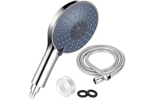 HT TOPHINON Alcachofa de Ducha con Manguera, Cabezal de Ducha de Mano de Gran Tamaño (15cm de diámetro), 7 Modos de Ahorro de Agua con Alta Presiòn, Cabeza de Ducha con el Tubo Flexible 150cm