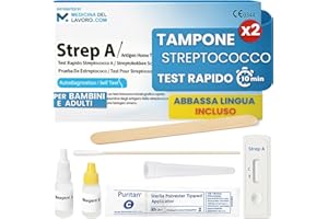 Medicinadellavoro.com - Tampone Streptococco Rapido Bambini Adulti, Test Streptococco Faringeo per Rilevazione Streptococco Gruppo A Utile in Caso di Mal di Gola Esito Accurato 10 Min (2 TEST)