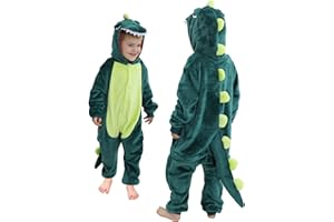 cuteDIY Dinosaurier Kostüm Kinder Dino Dinokostüme 92-130, Mädchen Jungen Kostüm mit Hosentaschen, mit Reißverschluß für Toilettengang