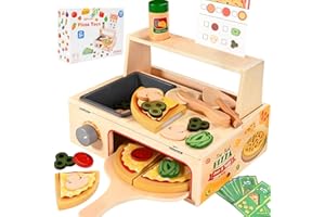 Smartwo Pizzeria in Legno con Forno, Pizza di Legno da Tagliare per Bambini, Giochi Cucina Montessori 2 3 4 5 6 Anni, Cibo Giocattolo, Accessori Cucinetta Bambini, Regalo Bimbi