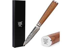 YOUSUNLONG Cuchillos para pelar Damasco Cuchillo para pelar 3.5 pulgadas - VG10 japonés - Navaja de acero inoxidable de alto carbono - Mango de madera de nogal ergonómico