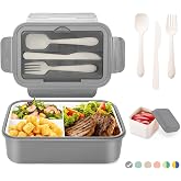 LUZOON Lunch Box, Bento Box Lunch Box for Children and Adults with 3 Compartments and Cutlery 1400 ml Plastic Lunch Box Food