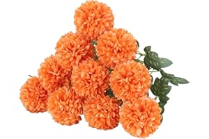 HUAESIN 10pz Fiori Autunnali Artificiali Buoquet Fiori Finti Halloween Fiori Autunnali da Interno Esterno Fiori di Seta Crisantemo Arancione per Cimitero Ringraziamento Decorazioni Casa Balcone