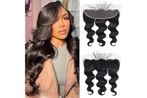 DUAUJUIU 13x4 Lace Frontal Human Hair Body Wave Lace Frontal Transparent Lace Closure Human Hair Frontal Closure 13x4 Pre Plucked with Natural Hairline Ear to Ear Brazilian Hair for Women 14 Inch