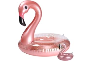 GROBRO7 Aufblasbarer Flamingo-Pool-Schwimmer, Flamingo, Getränkehalter-Set, elegant, Vinyl, schwimmend, Pool-Spielzeug mit Glitzern, Wasserlounge mit schwimmenden Untersetzern für Kinder, 2 Stück