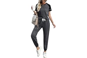 Terecey Tuta Donna Sportiva Corti,Completi Sportivi Donna 2 Pezzi,Tuta da Ginnastica Elegante,Tuta Casual Estivo da Donna,Maglia Manica Corta + Pantalone Sportivo da Donna S-XXL